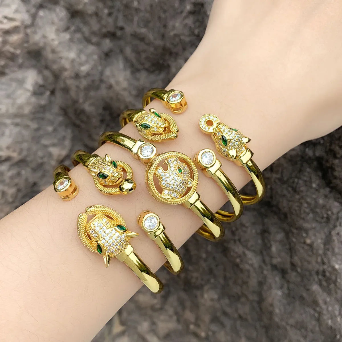 Women’s fine bracelet-1 Piece Fashion Leopard Head Copper Plating Zircon Bangle