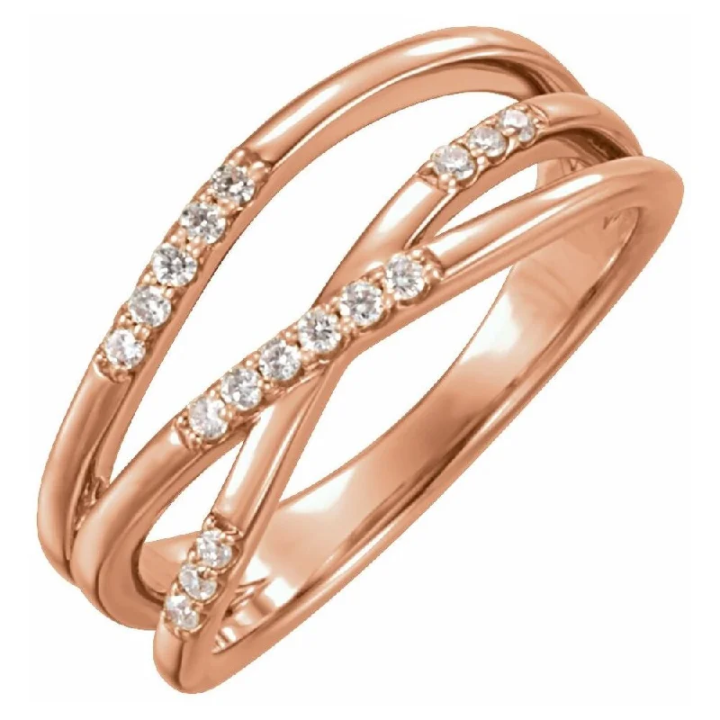 Women’s classic solitaire ring-14K Rose Gold 1/6 CTW Diamond Criss-Cross Ring for Women