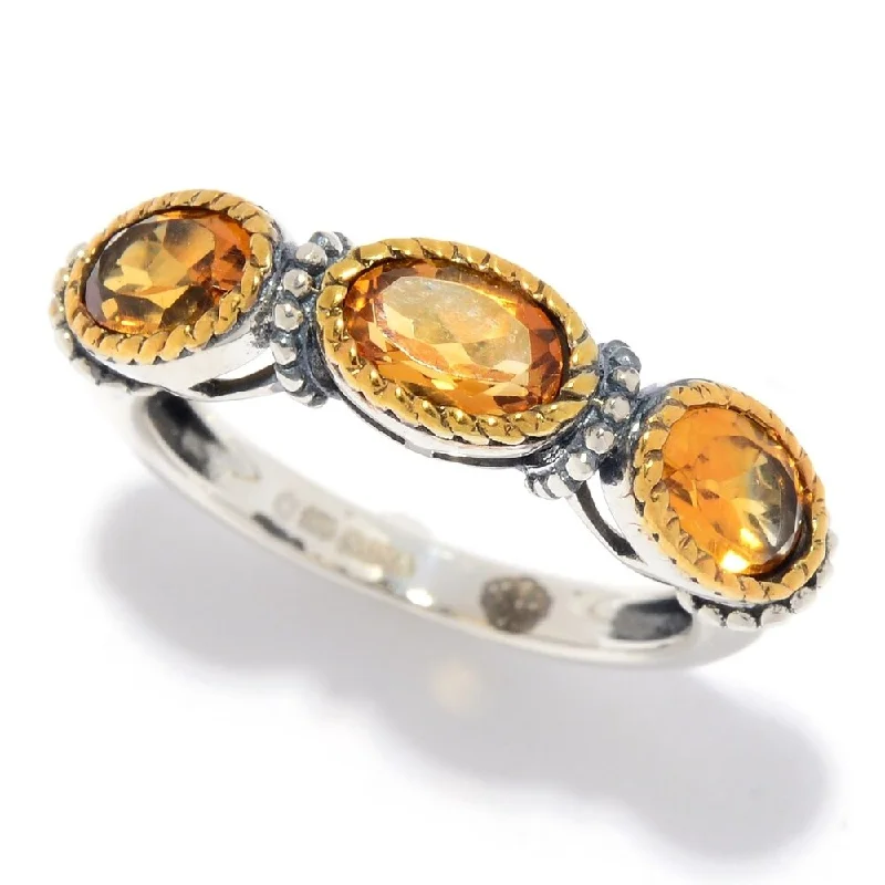 Women’s halo diamond ring-925 Sterling Silver Madeira Citrine 3-Stone Ring