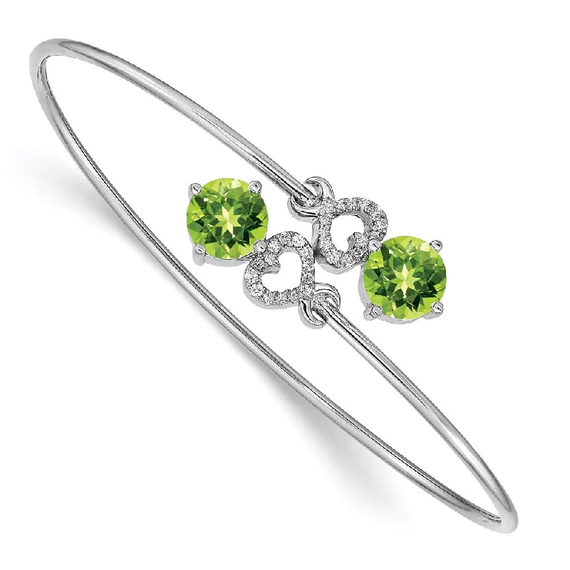 Women’s gold bracelet-14k White Gold Peridot and Diamond Flexible Bangle-WBC-BM4504-PE-013-WA