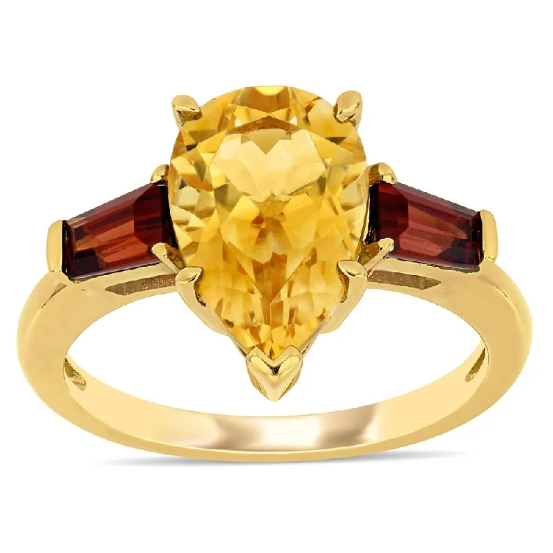 Women’s stylish ring-Miadora 14k Yellow Gold Pear and Taper-cut Citrine and Garnet 3-Stone Ring