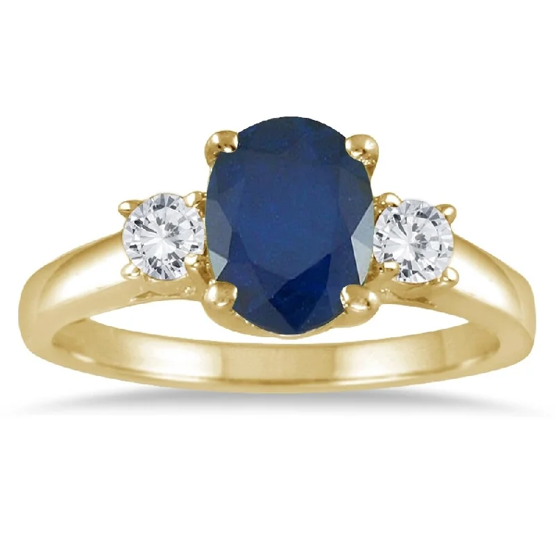 Women’s wedding set ring-1.35 Carat Sapphire and Diamond Three Stone Ring in 14K Yellow Gold