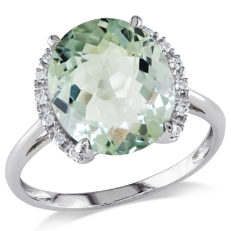 Women’s heart diamond ring-Miadora 10k Gold Green Amethyst and Diamond Ring