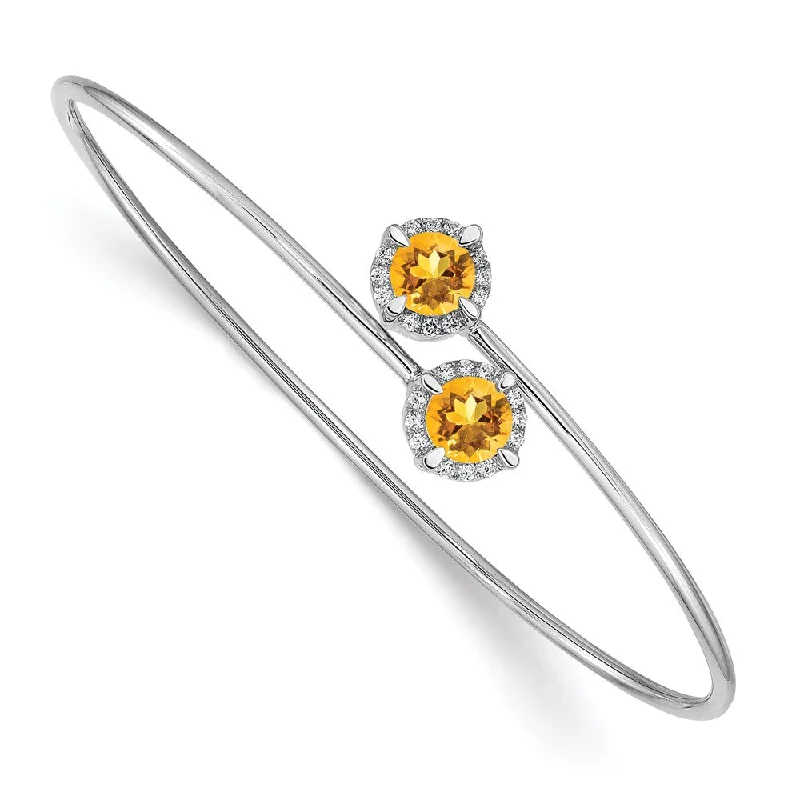 Women’s geometric bracelet-14k White Gold Citrine and Diamond Flexible Bangle-WBC-BM4506-CI-012-WA