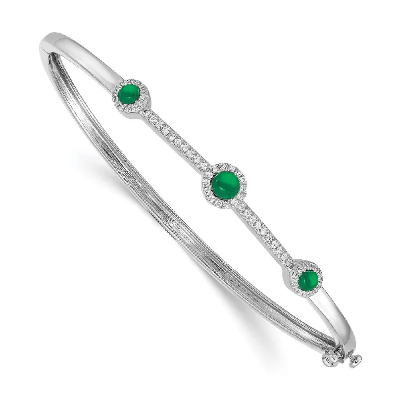 Women’s braided bracelet-14k White Gold Diamond and Cabochon Emerald Bangle-WBC-BM4031-EM-025-WA