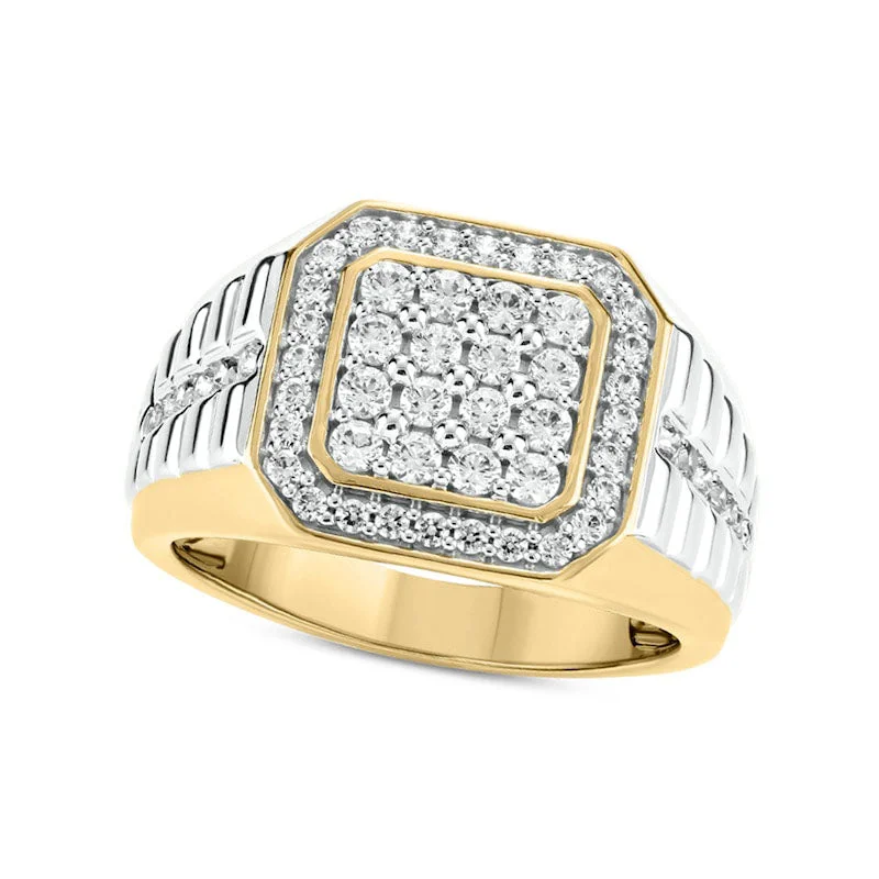 Women’s one-of-a-kind engagement rings-Men's 1.0 CT. T.W. Composite Natural Diamond Octagonal Frame Ribbed Shank Ring in Solid 10K Two-Tone Gold