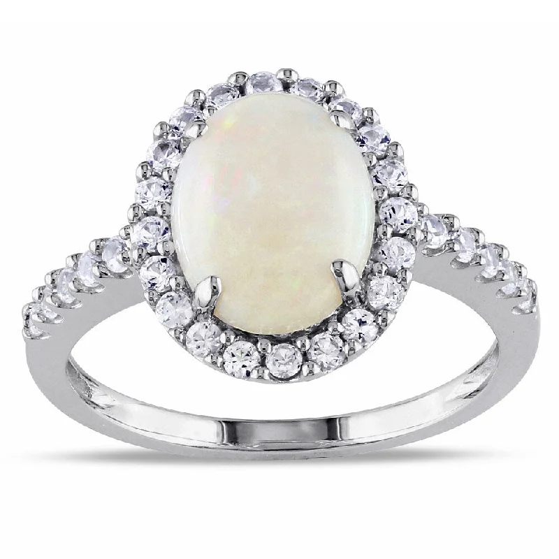 Women’s eternity ring-Miadora 10k White Gold 2 1/4ct TGW Opal and Created White Sapphire Ring