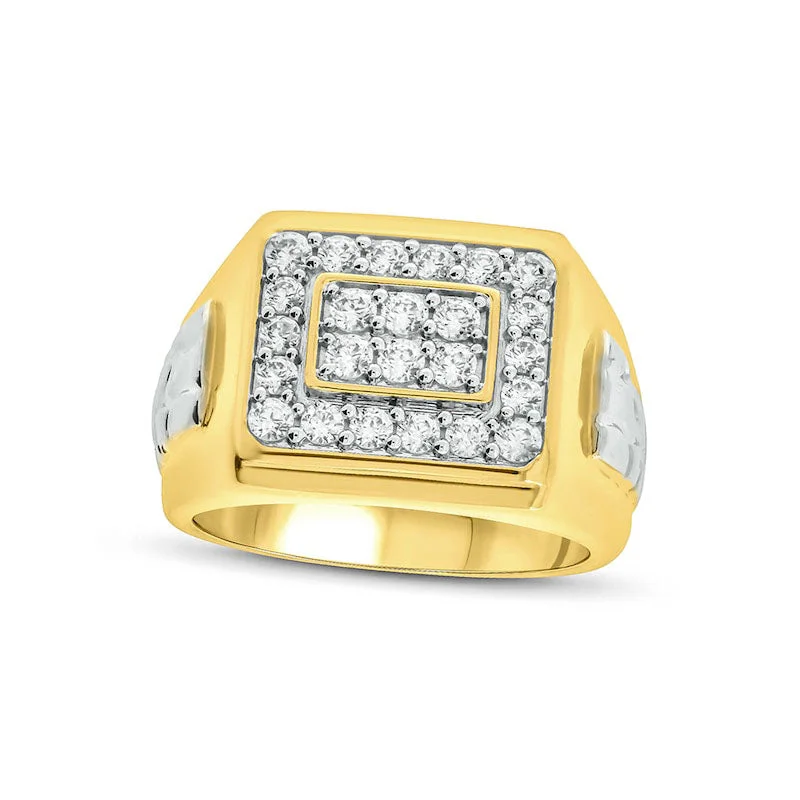 Women’s beautiful engagement rings-Men's 1.0 CT. T.W. Natural Diamond Frame Rectangle Signet Ring in Solid 10K Two-Tone Gold