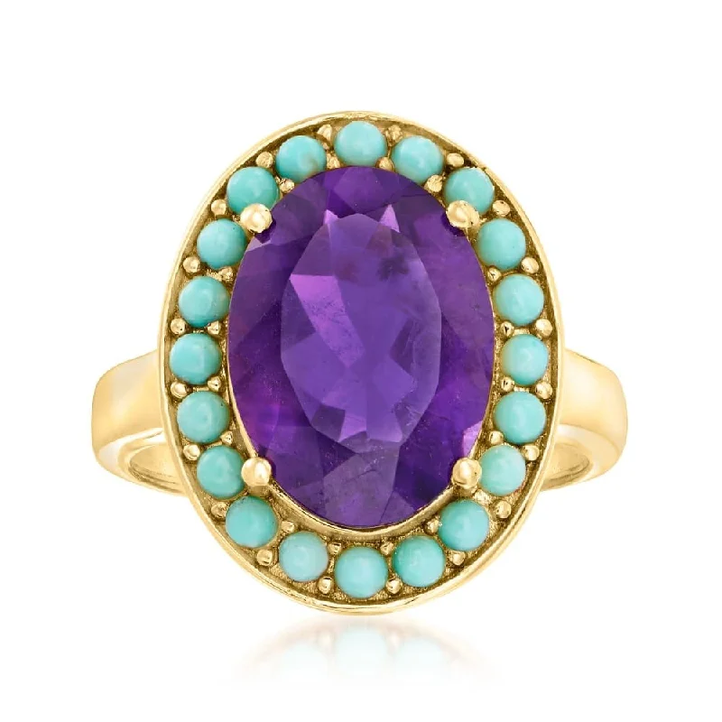 Women’s timeless ring-925 Sterling Silver African Amethyst and Campitos Turquoise Solitaire Ring