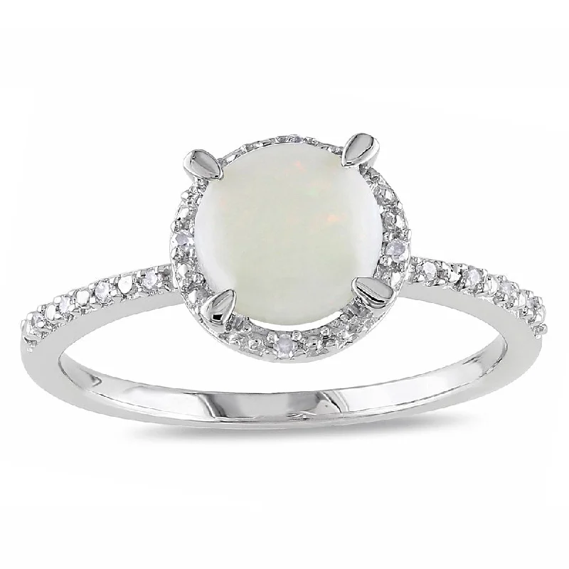 Women’s cocktail ring-Miadora Sterling Silver Opal and Diamond Accent Ring