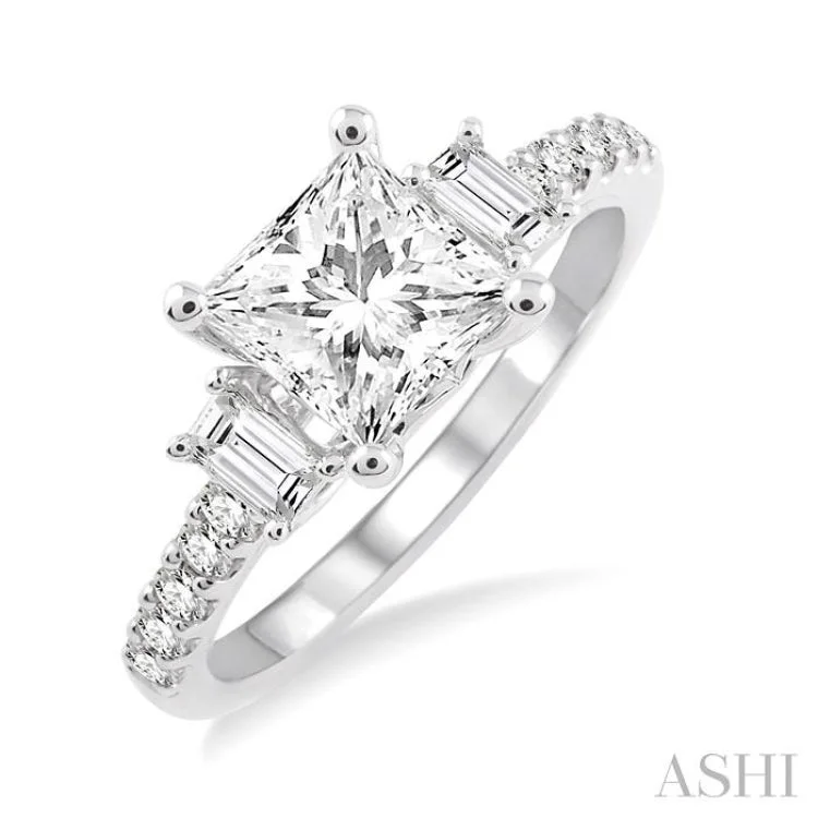 Women’s band engagement rings-3/8 Ctw Diamond Semi-Mount Engagement Ring in 14K White Gold