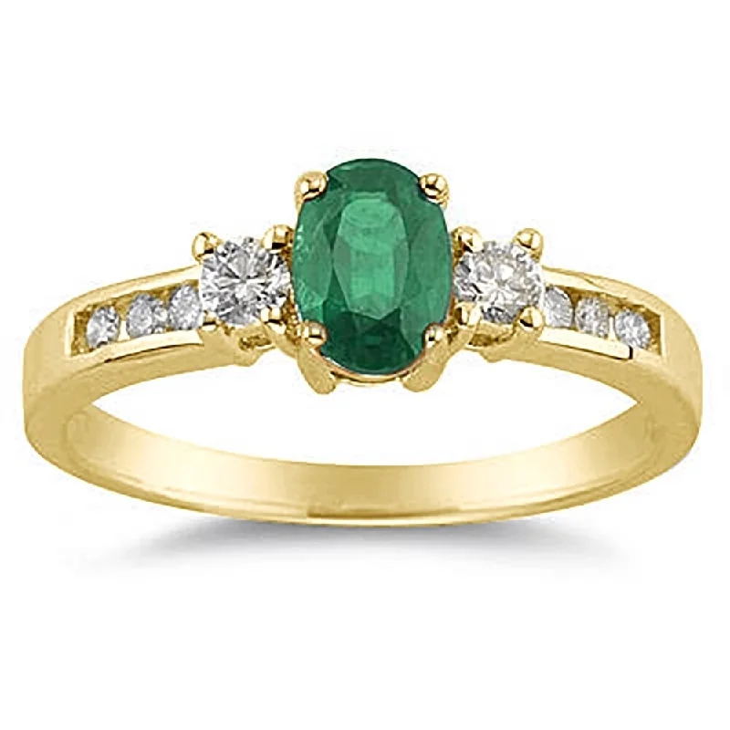 Women’s statement ring-Emerald and Diamond Regal Channel Ring in 14K Yellow Gold