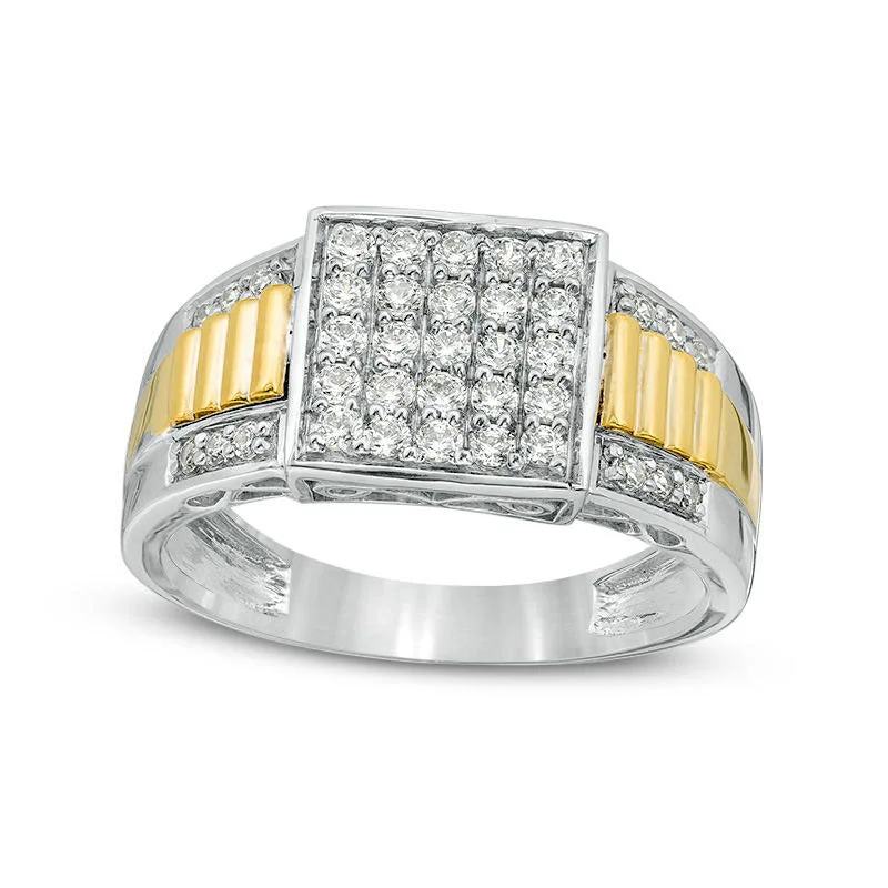 Women’s elegant engagement rings-Men's 0.63 CT. T.W. Composite Natural Diamond Stepped Shank Ring in Sterling Silver and Solid 10K Yellow Gold