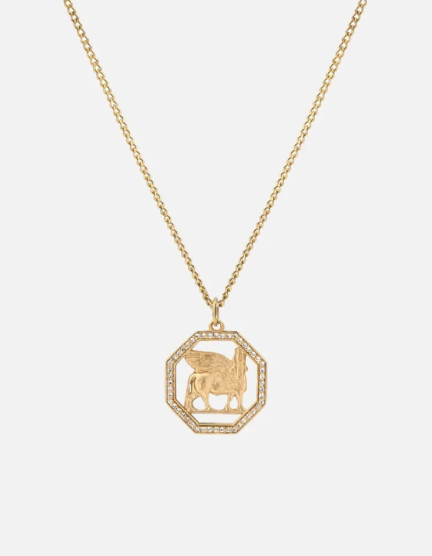 Women’s chic necklace-Lamassu Necklace, Gold Vermeil/Sapphire