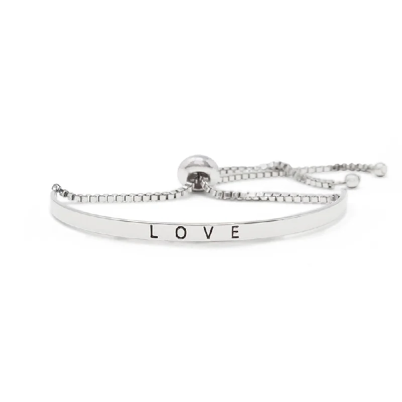 Women’s silver charm bracelet-Inspirational Adjustable Bangle-Love Silver Tone