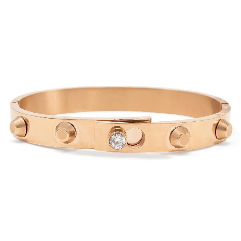 Women’s cuff bracelet-Stainless Steel Studded Bangle with Crystal Rose Gold Plated