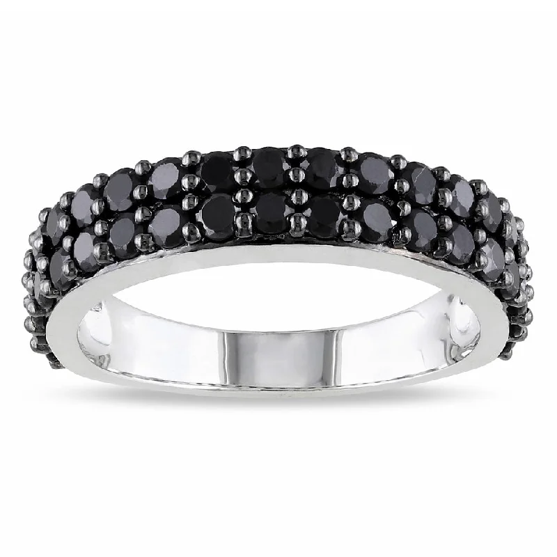 Women’s simple gold ring-Miadora Sterling Silver Black Spinel Stackable Ring