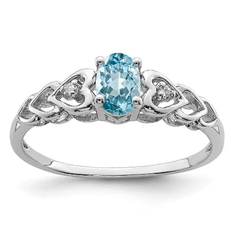 Women’s infinity knot ring-Curata 925 Sterling Silver Polished Open back Light Swiss Blue Topaz and Diamond Ring