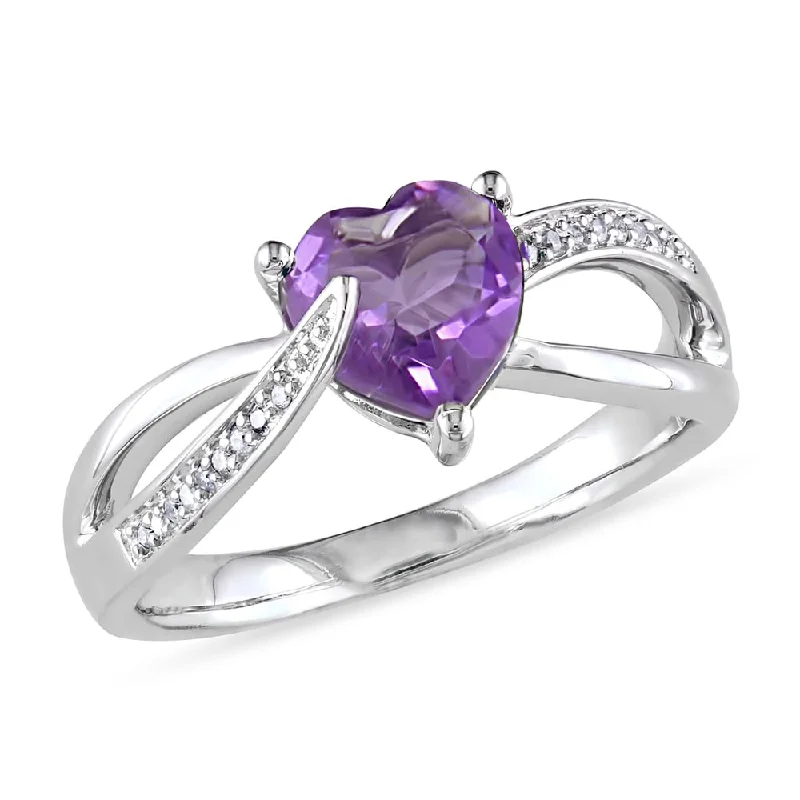 Women’s sapphire ring-Miadora Sterling Silver Amethyst and Diamond Accent Heart Ring