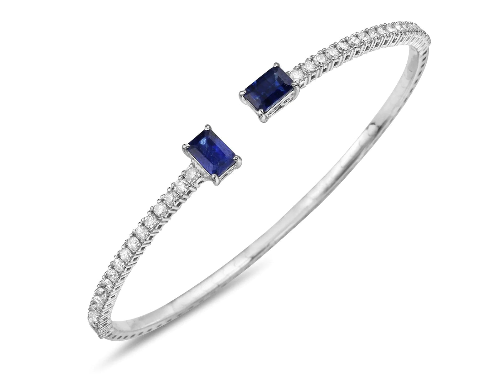 Women’s simple tennis bracelet-1.10Ct Diamond 1.75Ct Blue Sapphire Open Flexi Bangle