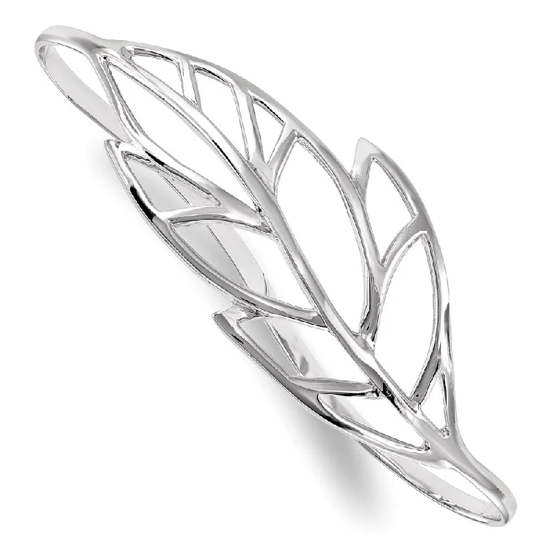 Women’s adjustable charm bracelet-Sterling Silver Rhodium-plated Polished Leaf Palm Bangle-WBC-QB1118