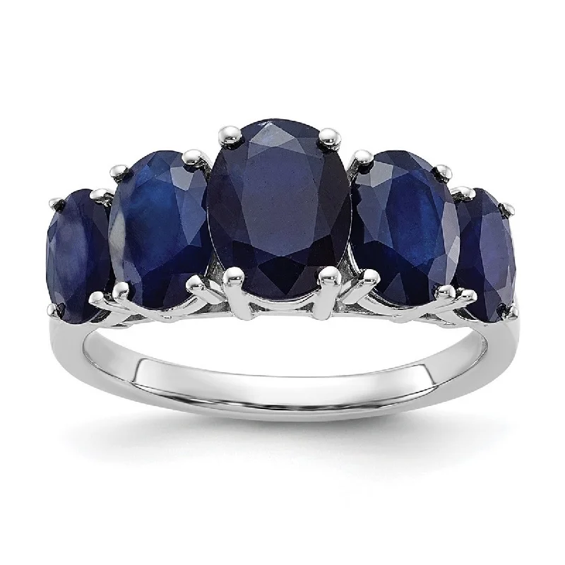 Women’s luxury engagement ring-Curata 925 Sterling Silver Polished Open back Rhodium Dark Sapphire Ring