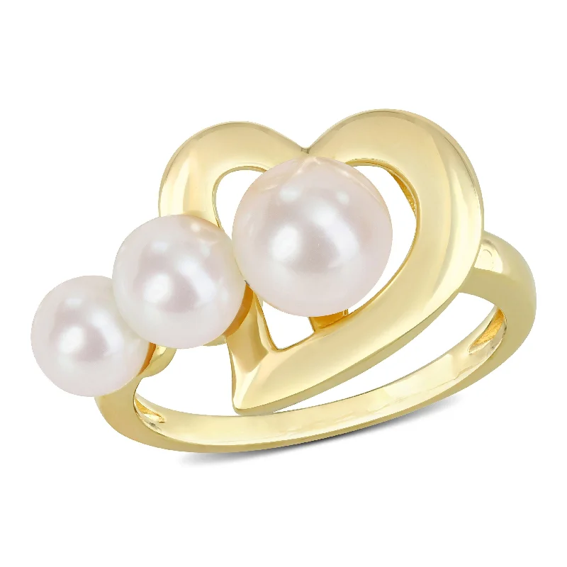 Women’s pearl ring-Miadora Cultured Freshwater Pearl Heart Ring in Yellow Silver