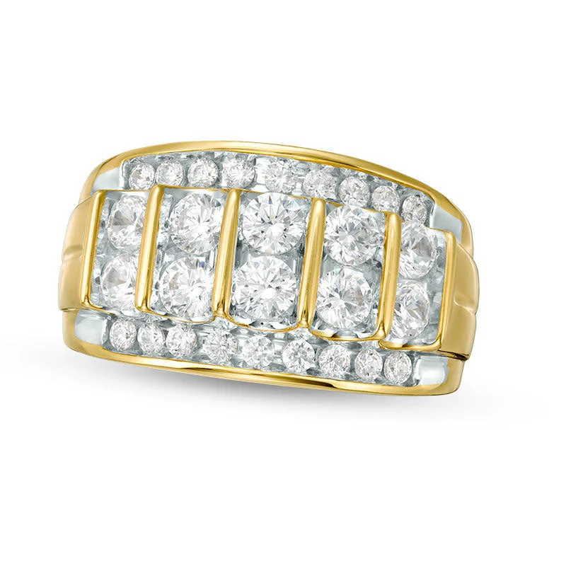 Women’s gold diamond engagement rings-Men's 2.0 CT. T.W. Champagne Natural Diamond Multi-Row Column Ring in Solid 10K Yellow Gold