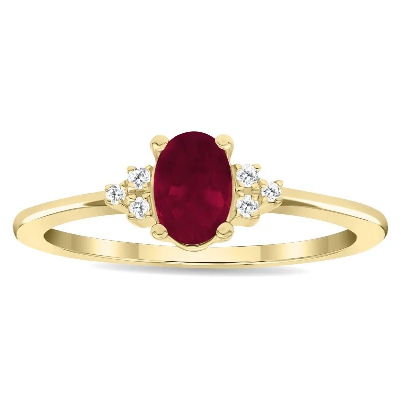 Women’s infinity ring-Women's Oval Shaped Ruby and Diamond Half Moon Ring in 10K Yellow Gold