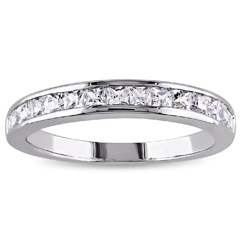 Women’s cushion cut ring-Miadora Sterling Silver Created White Sapphire Eternity Ring