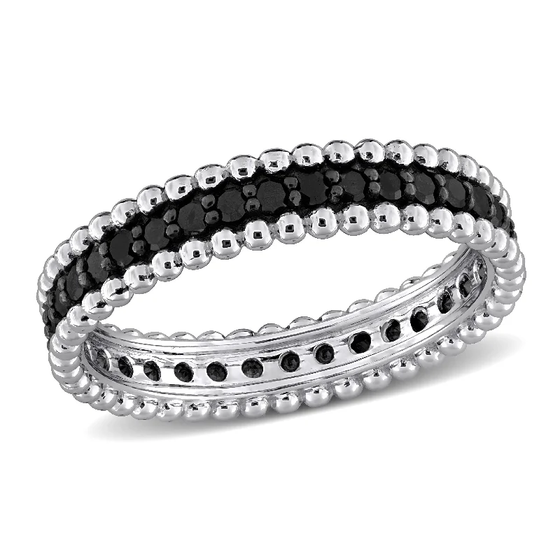 Women’s radiant cut diamond ring-Miadora 3/5ct TW Black Diamond Beaded Eternity Ring in 14k White Gold