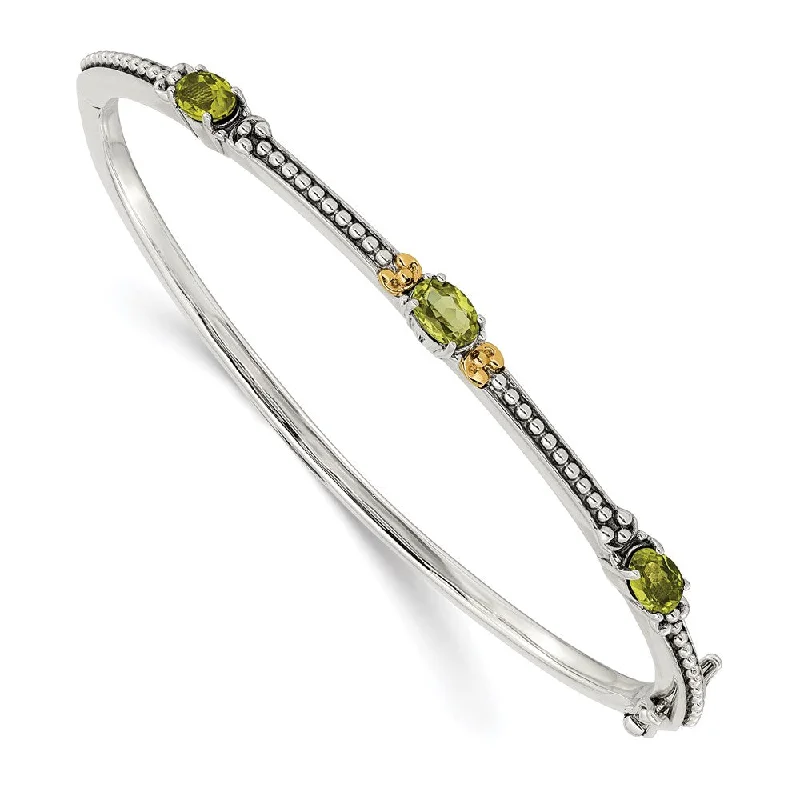 Women’s moonstone bracelet-Sterling Silver w/14ky Peridot Bangle-WBC-QTC1214