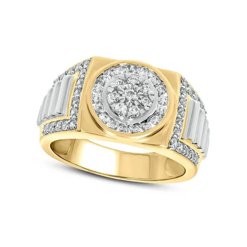 Women’s vintage halo engagement rings-Men's 1.0 CT. T.W. Composite Natural Diamond Frame Ribbed Shank Signet Ring in Solid 10K Two-Toned Gold