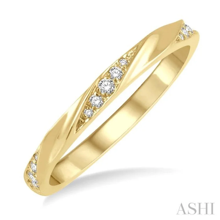 Women’s oval diamond engagement rings-1/10 ctw Pod Shape Grooves Round Cut Diamond Stackable Band in 14K Yellow Gold