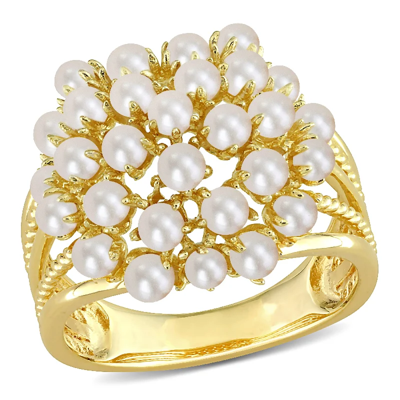 Women’s boho ring-Miadora Cultured Freshwater Pearl Split Shank Ring in Yellow Silver