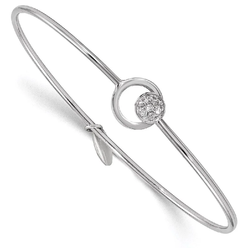 Women’s engraved bracelet-Sterling Silver Rhodium-plated Polished with CZ Circle Flexible Bangle-WBC-QB1142