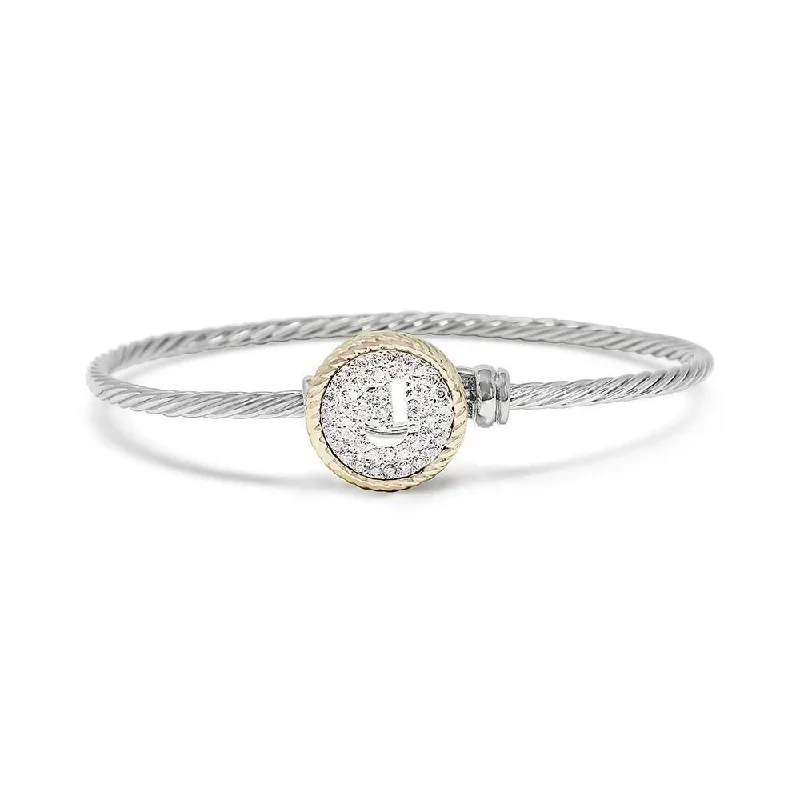 Women’s diamond bangle-Two Tone Wire Hook Bangle CZ -J