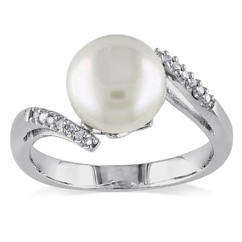 Women’s oval diamond ring-Miadora Sterling Silver Freshwater Pearl and Diamond Accent Ring (9-10 mm)