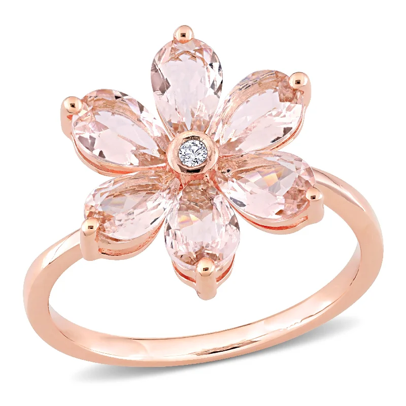 Women’s stackable rings-Miadora 10k Rose Pear-cut Morganite and Diamond Accent Floral Ring