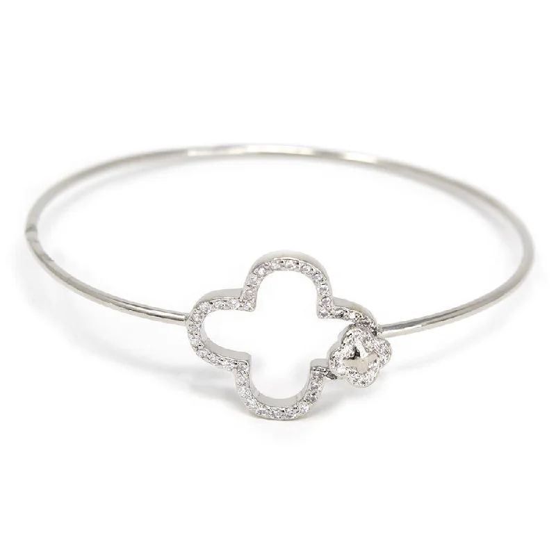 Women’s luxury bangle-Rhodium Plated Bangle with Pave Cross