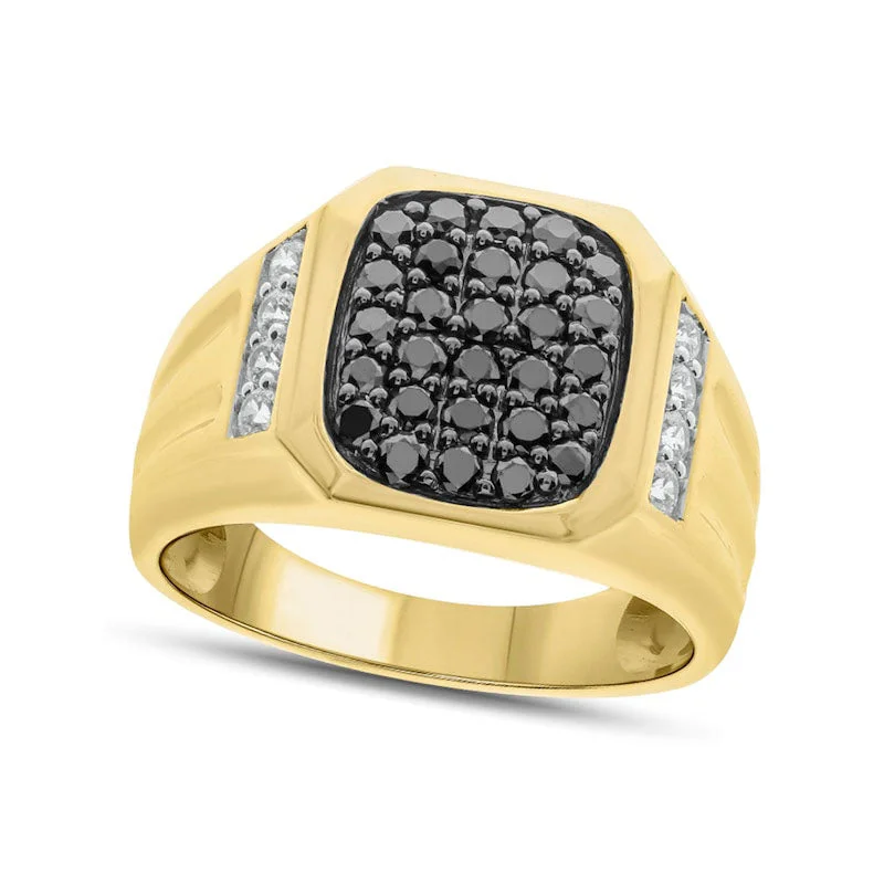 Women’s customized engagement rings-Men's 1.0 CT. T.W. Enhanced Black and White Composite Natural Diamond Octagonal Ring in Solid 10K Yellow Gold