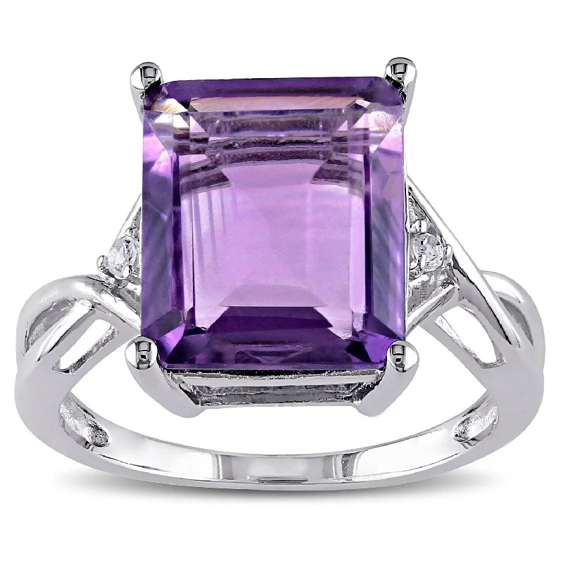 Women’s fashion ring-Miadora Sterling Silver Amethyst and White Topaz Ring