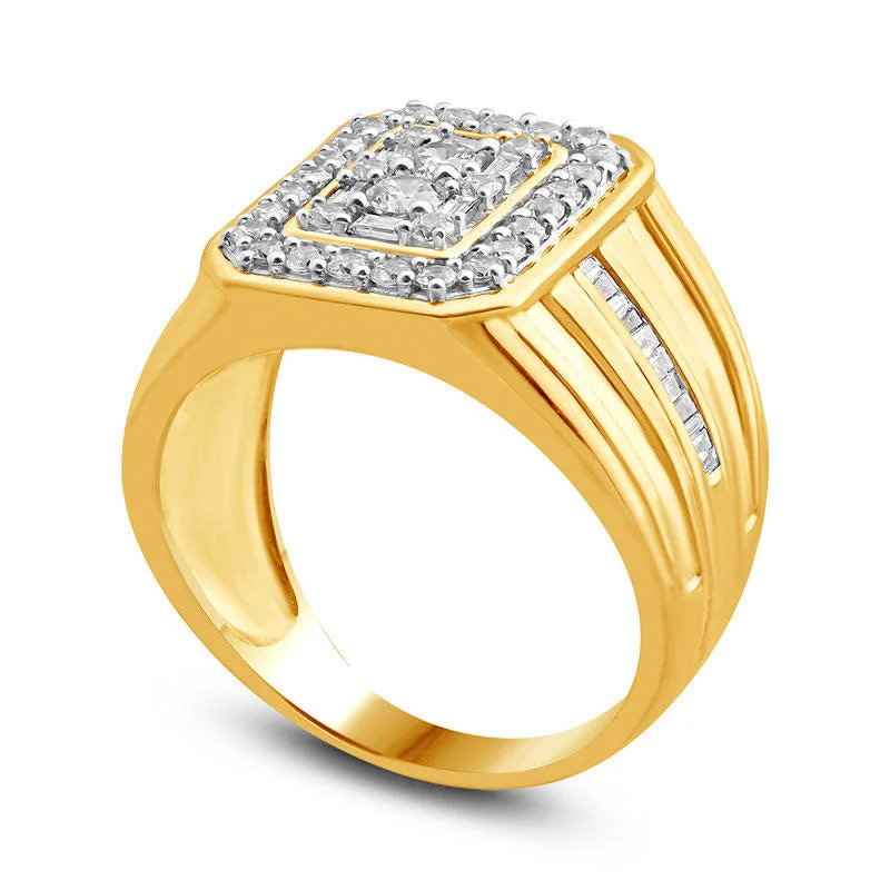 Women’s handcrafted engagement rings-Men's 1.0 CT. T.W. Composite Natural Diamond Rectangle Signet Ring in Solid 10K Yellow Gold