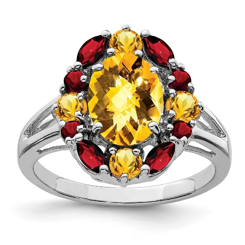 Women’s floral ring-Curata 925 Sterling Silver Polished Open back Citrine and Garnet Ring