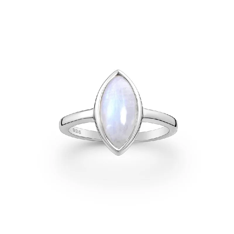 Women’s vintage gold ring-Sterling Silver Marquis Rainbow Moonstone Ring