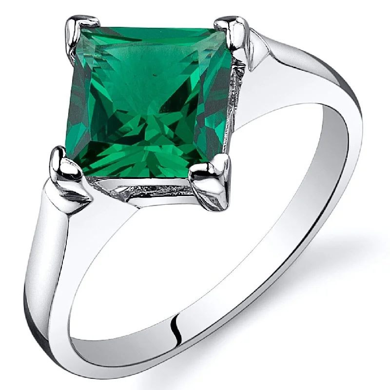 Women’s antique ring-Sterling Silver 1.5 ct Created Emerald Solitaire Ring