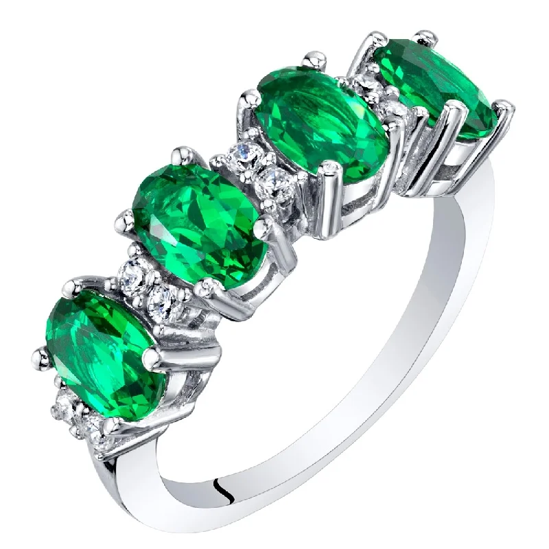 Women’s chunky ring-Sterling Silver 2 ct Created Emerald Birthstone Ring