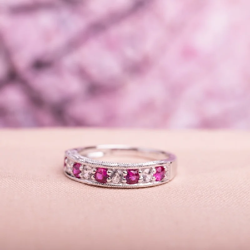 Women’s classic solitaire ring-Miadora Sterling Silver Created Ruby and White Sapphire Ring