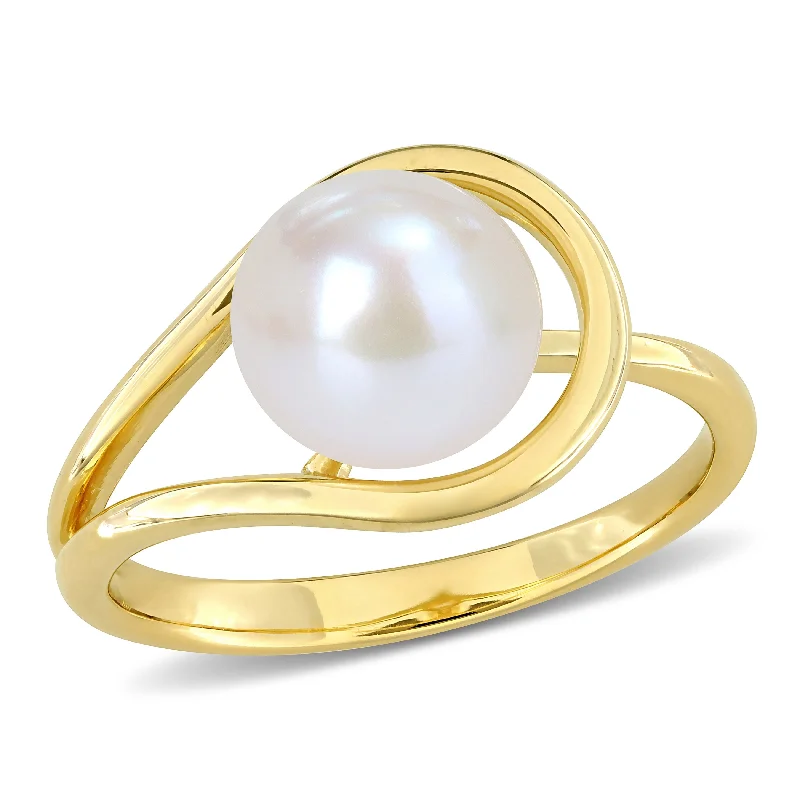 Women’s colorful ring-Miadora 8-8.5mm Cultured Freshwater Pearl Crossover Ring 10k Yellow Gold