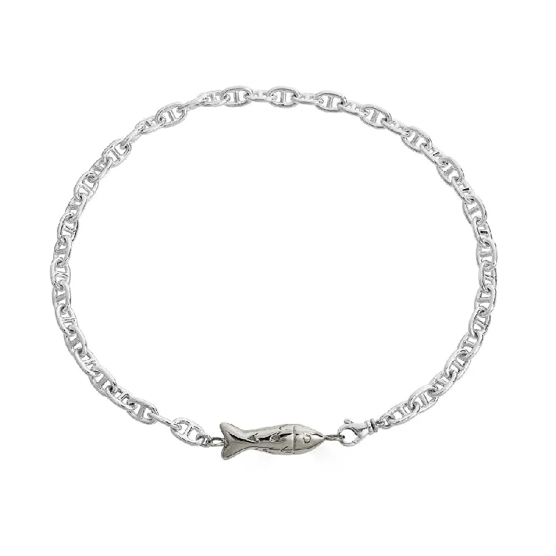 Women’s choker necklace-Fish Link Mariner Necklace, Silver